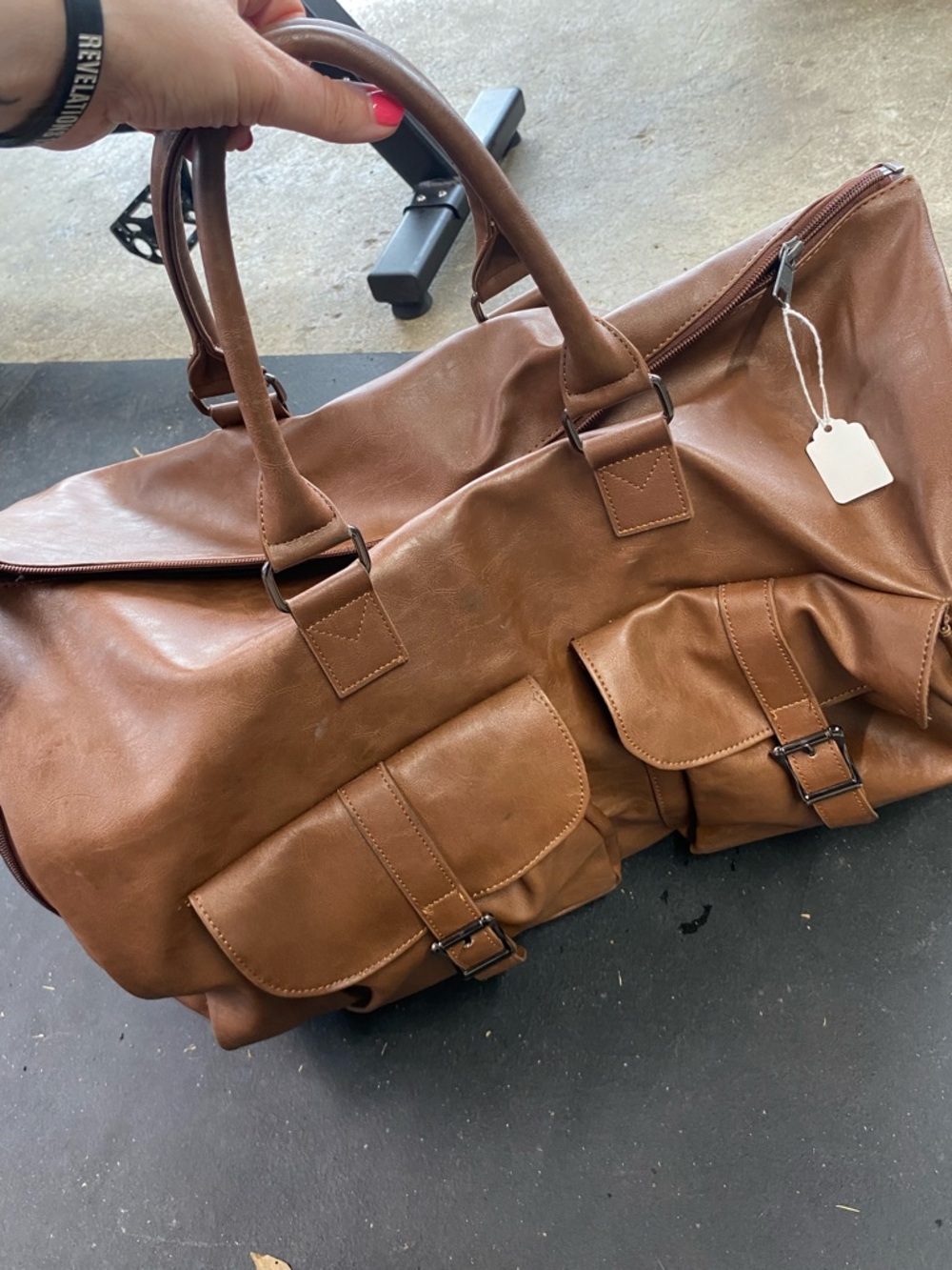 Leather Travel Duffle Bag, with wheels - Brown
